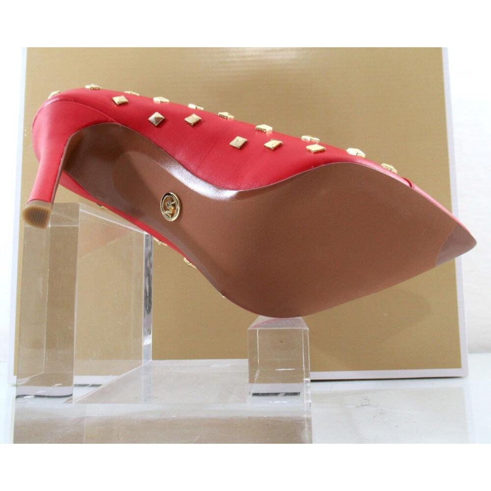 Michael Kors Keke Toe Cap Pump Pointy Pyramid Studs Leather Crimson Red - Picture 8 of 10
